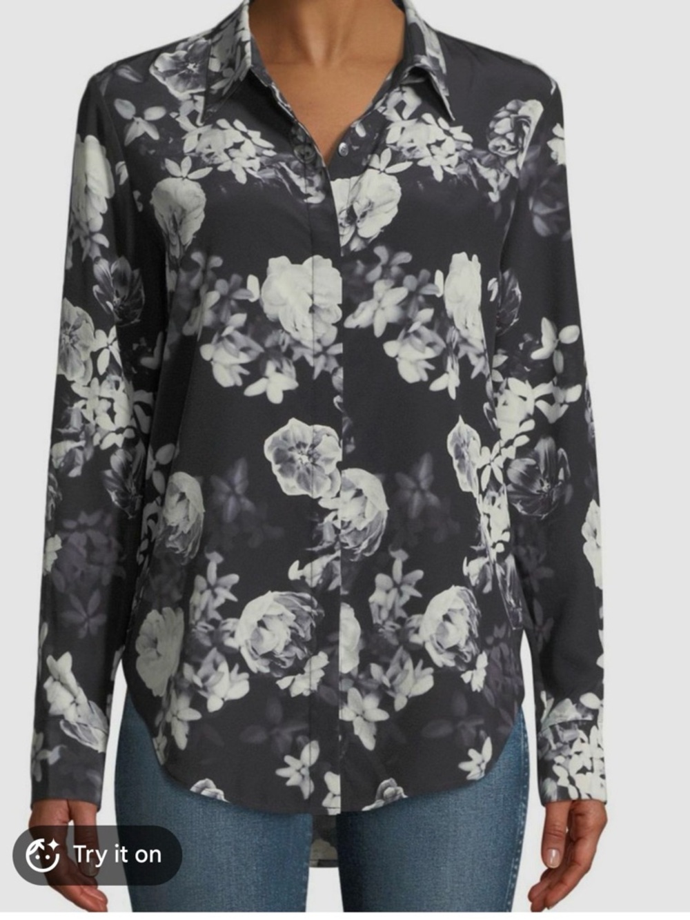 Theory 100% silk floral Sunya button down blouse size small